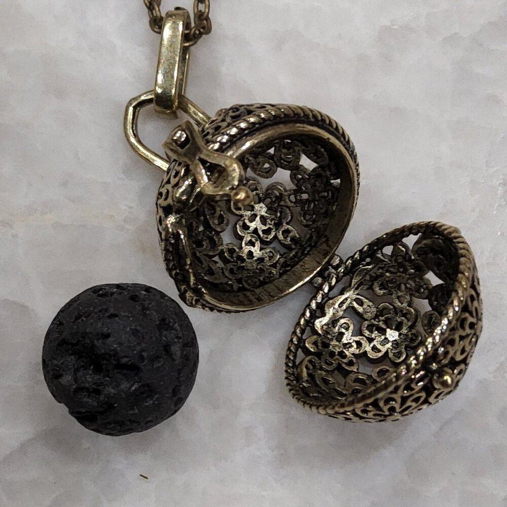 Filigree Diffuser Necklace, Lava Stone